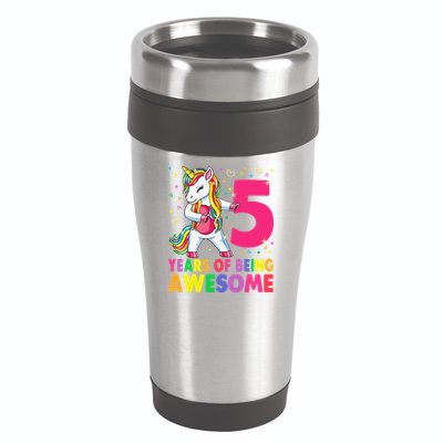 5 Years Old Unicorn Flossing 5th Birthday Girl Unicorn Party 16oz Travel Tumbler