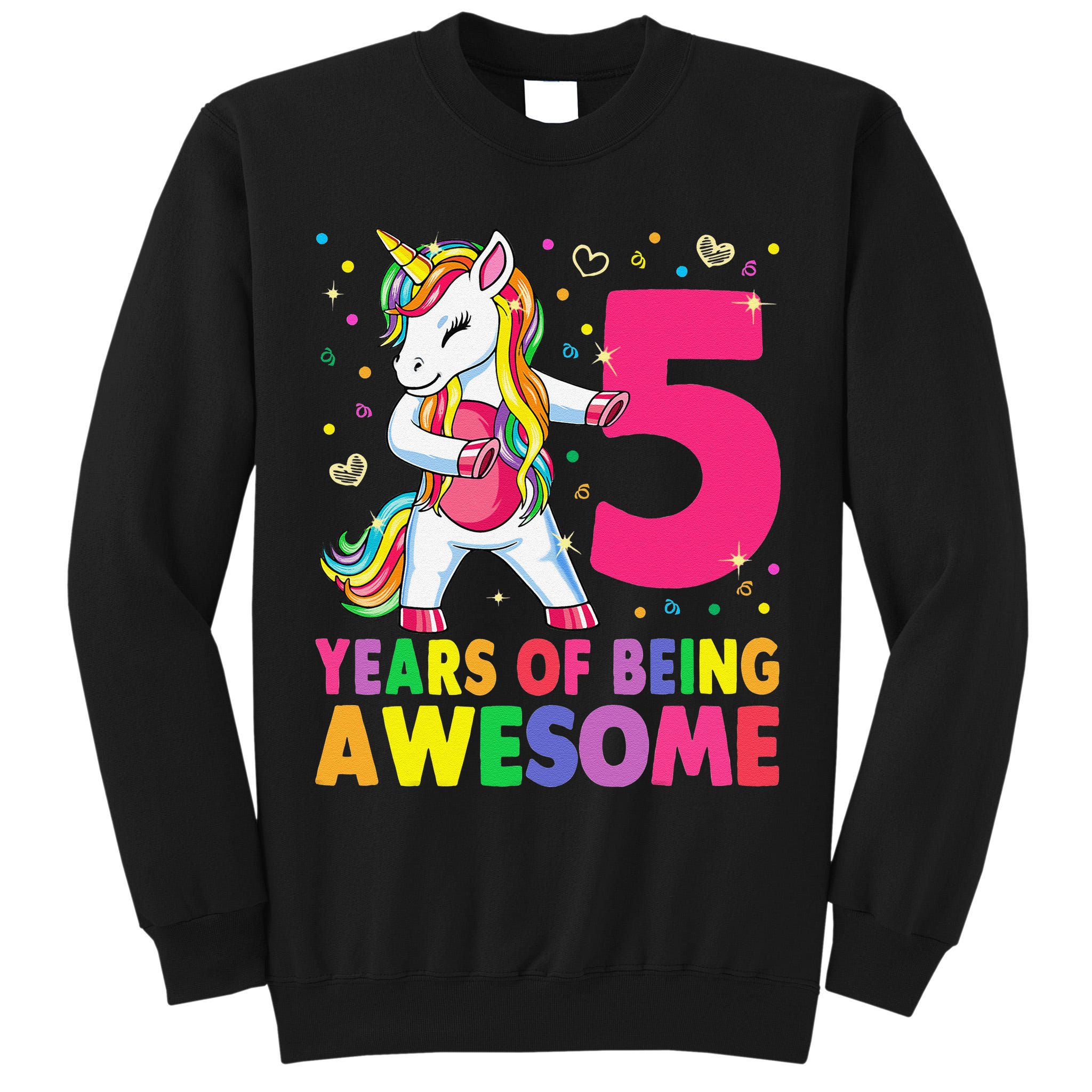 5 Years Old Unicorn Flossing 5th Birthday Girl Unicorn Party Tall Sweatshirt