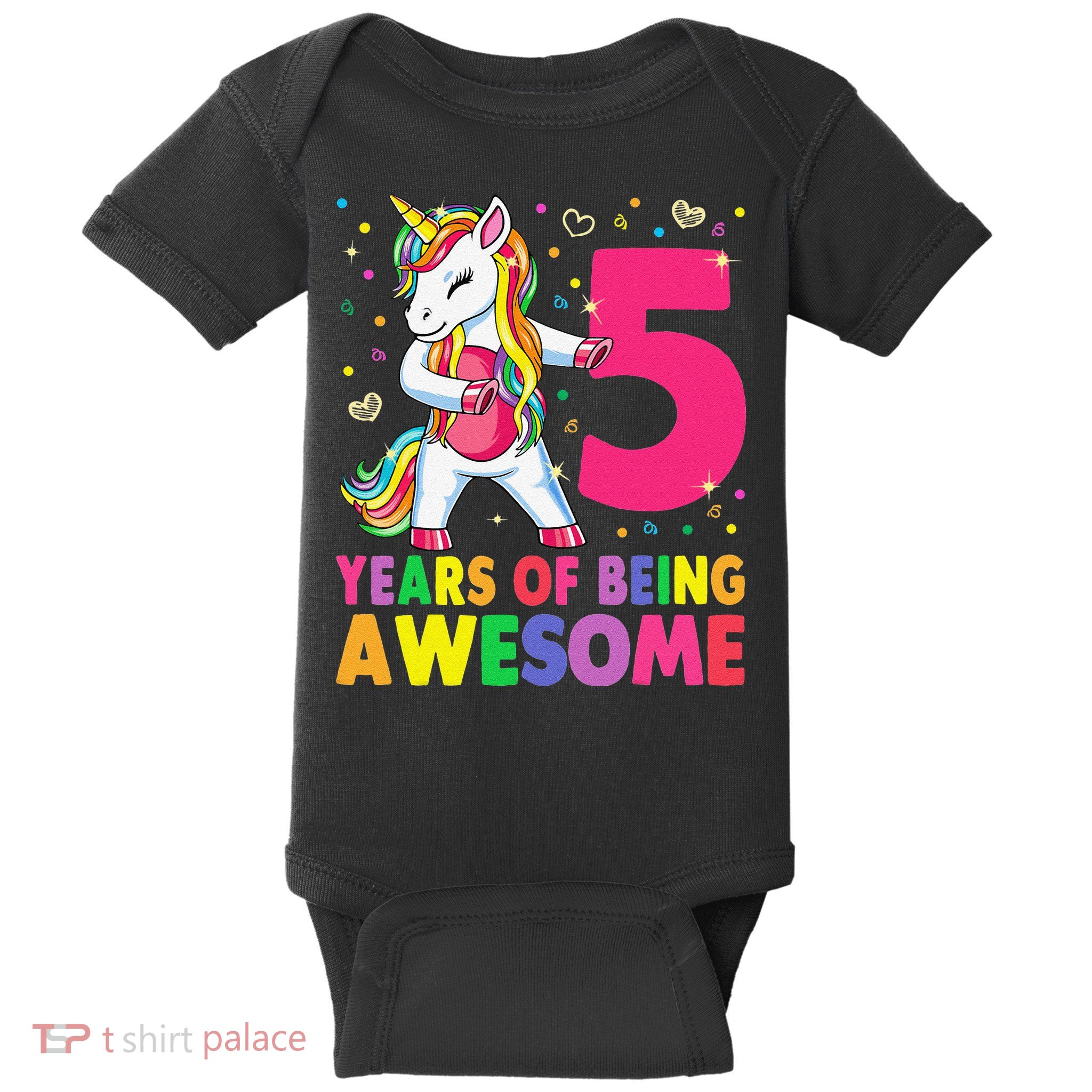 5 Years Old Unicorn Flossing 5th Birthday Girl Unicorn Party Baby Bodysuit