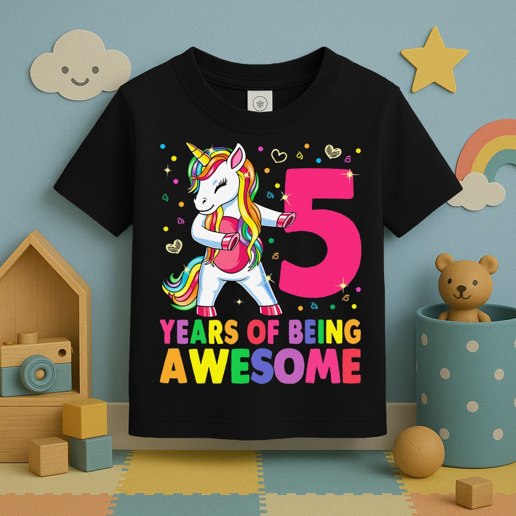 5 Years Old Unicorn Flossing 5th Birthday Girl Unicorn Party Toddler T-Shirt