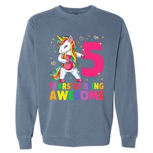 5 Years Old Unicorn Flossing 5th Birthday Girl Unicorn Party Garment-Dyed Sweatshirt