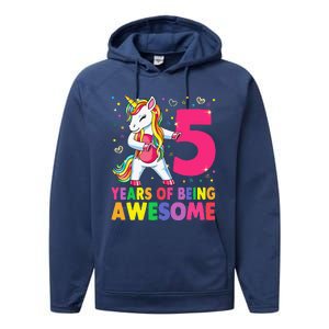 5 Years Old Unicorn Flossing 5th Birthday Girl Unicorn Party Performance Fleece Hoodie