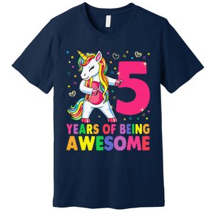 5 Years Old Unicorn Flossing 5th Birthday Girl Unicorn Party Premium T-Shirt