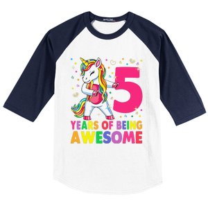 5 Years Old Unicorn Flossing 5th Birthday Girl Unicorn Party Baseball Sleeve Shirt