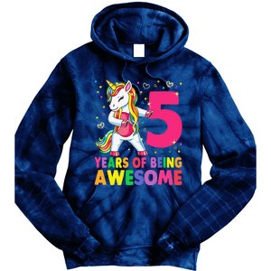 5 Years Old Unicorn Flossing 5th Birthday Girl Unicorn Party Tie Dye Hoodie