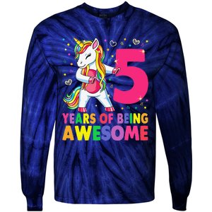 5 Years Old Unicorn Flossing 5th Birthday Girl Unicorn Party Tie-Dye Long Sleeve Shirt