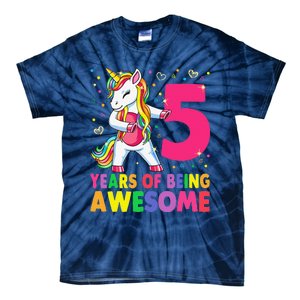 5 Years Old Unicorn Flossing 5th Birthday Girl Unicorn Party Tie-Dye T-Shirt