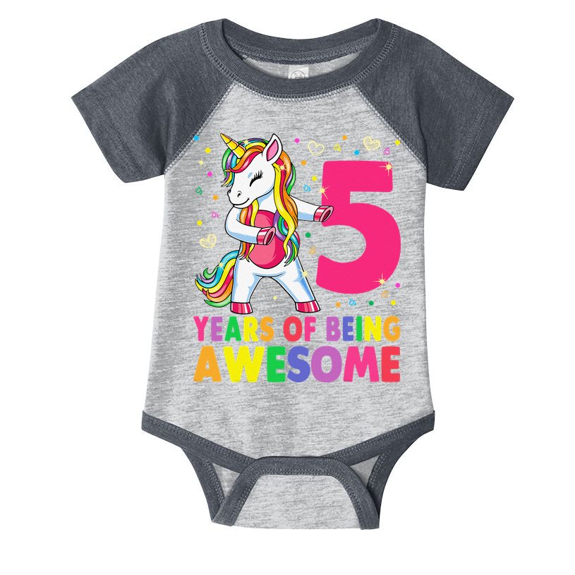 5 Years Old Unicorn Flossing 5th Birthday Girl Unicorn Party Infant Baby Jersey Bodysuit