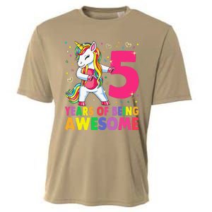 5 Years Old Unicorn Flossing 5th Birthday Girl Unicorn Party Cooling Performance Crew T-Shirt