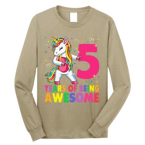 5 Years Old Unicorn Flossing 5th Birthday Girl Unicorn Party Long Sleeve Shirt