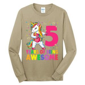 5 Years Old Unicorn Flossing 5th Birthday Girl Unicorn Party Tall Long Sleeve T-Shirt