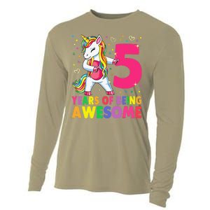 5 Years Old Unicorn Flossing 5th Birthday Girl Unicorn Party Cooling Performance Long Sleeve Crew