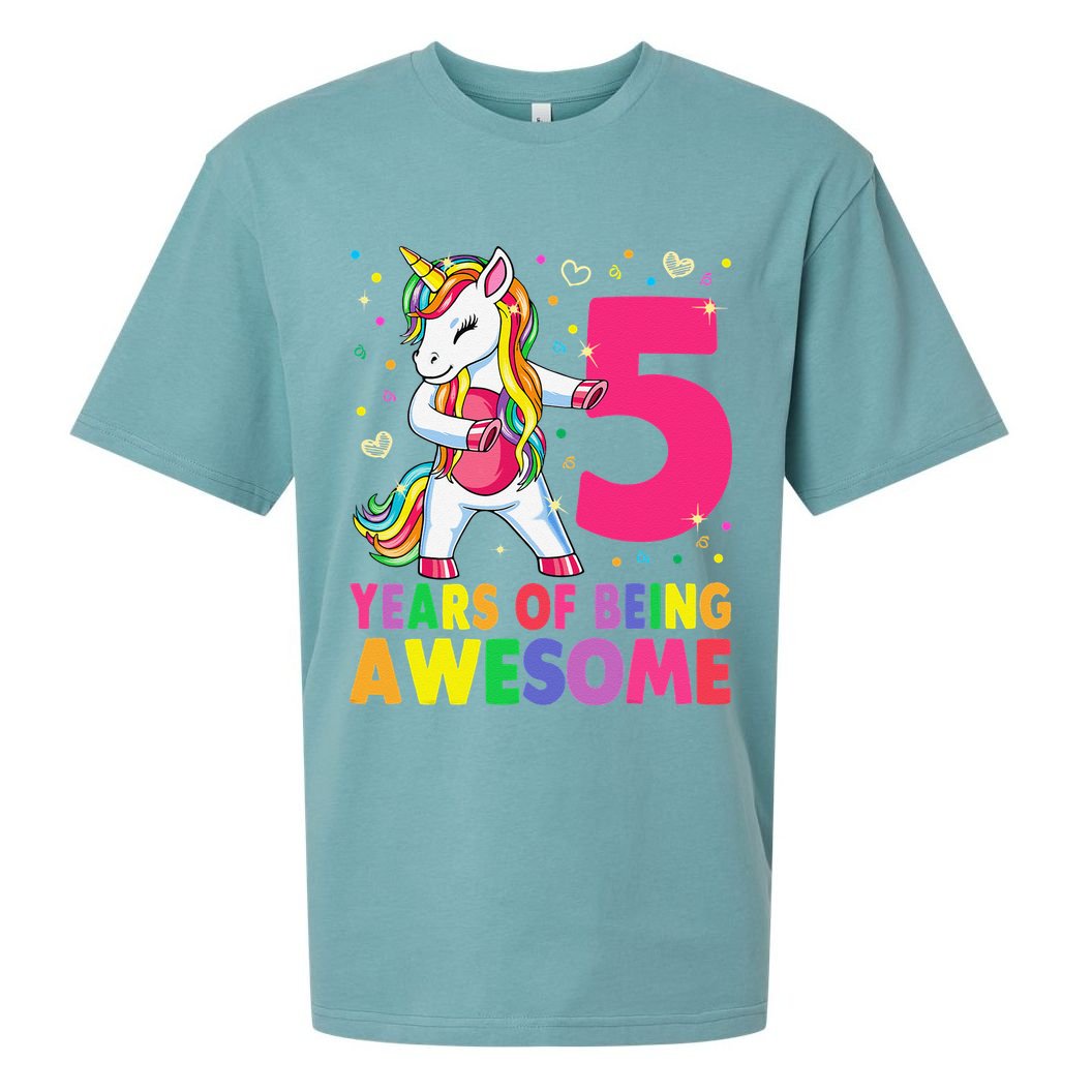 5 Years Old Unicorn Flossing 5th Birthday Girl Unicorn Party Sueded Cloud Jersey T-Shirt
