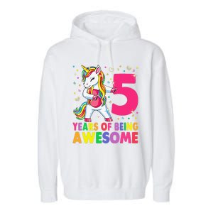 5 Years Old Unicorn Flossing 5th Birthday Girl Unicorn Party Garment-Dyed Fleece Hoodie