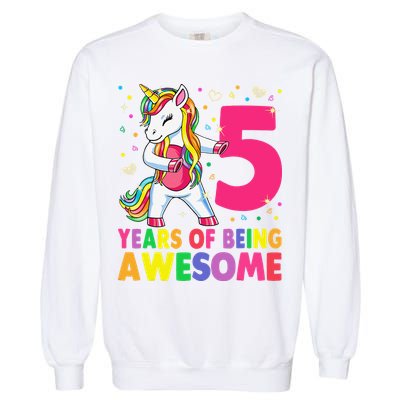 5 Years Old Unicorn Flossing 5th Birthday Girl Unicorn Party Garment-Dyed Sweatshirt