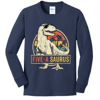 5 Year Old Dinosaur Birthday 5th T Rex Dino Five Saurus Kids Long Sleeve Shirt