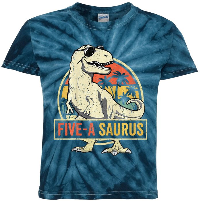 5 Year Old Dinosaur Birthday 5th T Rex Dino Five Saurus Kids Tie-Dye T-Shirt