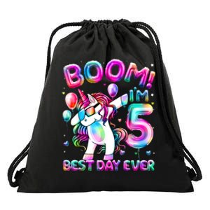 5 Years Old Dabbing Unicorn Gifts 5th Birthday Girl Party Drawstring Bag