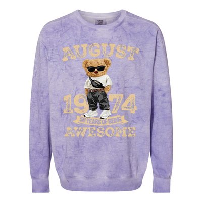 50 Year Of Being Awesome August 1974 Cool 50th Birthday Gift Colorblast Crewneck Sweatshirt