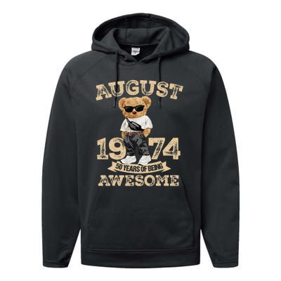 50 Year Of Being Awesome August 1974 Cool 50th Birthday Gift Performance Fleece Hoodie