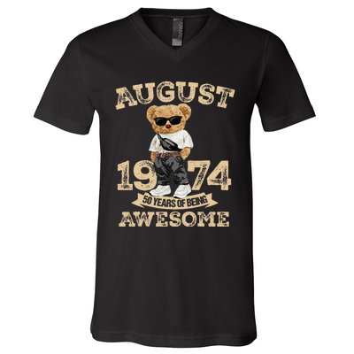 50 Year Of Being Awesome August 1974 Cool 50th Birthday Gift V-Neck T-Shirt