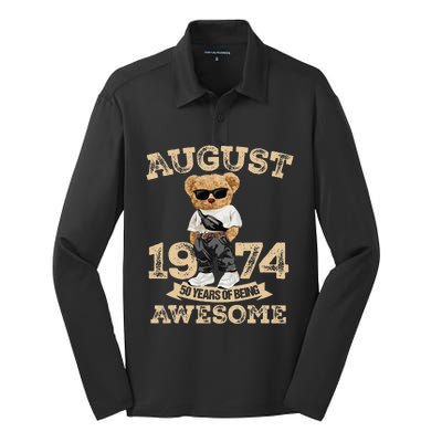 50 Year Of Being Awesome August 1974 Cool 50th Birthday Gift Silk Touch Performance Long Sleeve Polo