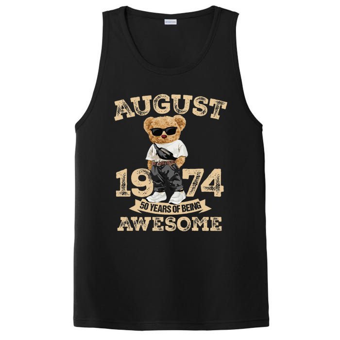 50 Year Of Being Awesome August 1974 Cool 50th Birthday Gift PosiCharge Competitor Tank