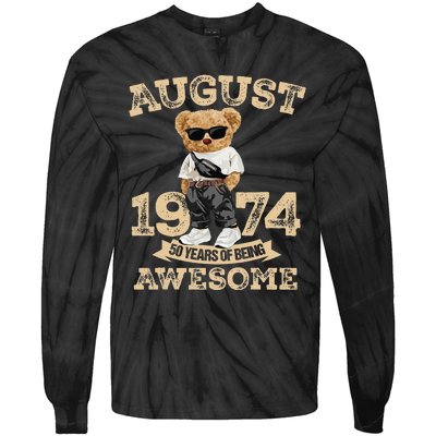 50 Year Of Being Awesome August 1974 Cool 50th Birthday Gift Tie-Dye Long Sleeve Shirt