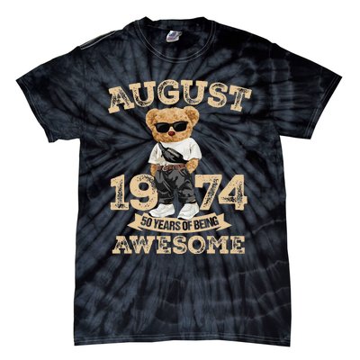 50 Year Of Being Awesome August 1974 Cool 50th Birthday Gift Tie-Dye T-Shirt