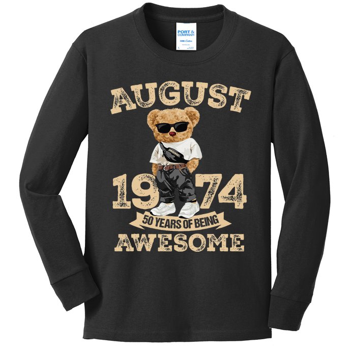 50 Year Of Being Awesome August 1974 Cool 50th Birthday Gift Kids Long Sleeve Shirt