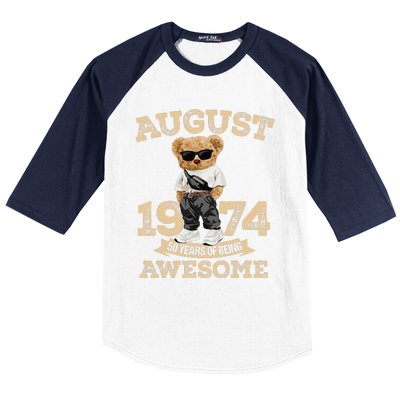 50 Year Of Being Awesome August 1974 Cool 50th Birthday Gift Baseball Sleeve Shirt