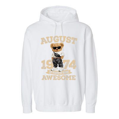 50 Year Of Being Awesome August 1974 Cool 50th Birthday Gift Garment-Dyed Fleece Hoodie