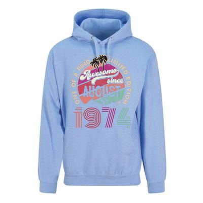 50 Years Old Vintage Retro August 1974 Birthday Unisex Surf Hoodie