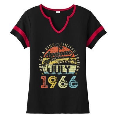 57 Year Old Awesome Since July 1966 57th Birthday Ladies Halftime Notch Neck Tee