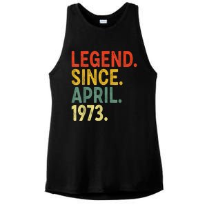 50 Year Old Legend Since April 1973 50th Birthday Ladies PosiCharge Tri-Blend Wicking Tank