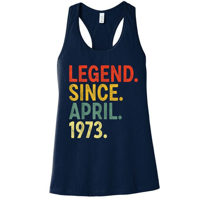 50 Year Old Legend Since April 1973 50th Birthday Women's Racerback Tank