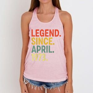 50 Year Old Legend Since April 1973 50th Birthday Women's Knotted Racerback Tank