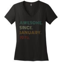 50 Years Old Awesome Since January 1975 50th Birthday Gift Women's V-Neck T-Shirt