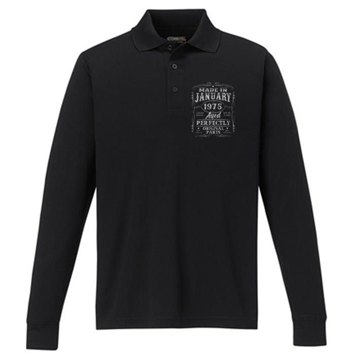 50 Years Old Made In January 1975 Vintage 50th Birthday Gift Performance Long Sleeve Polo