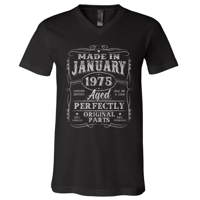 50 Years Old Made In January 1975 Vintage 50th Birthday Gift V-Neck T-Shirt