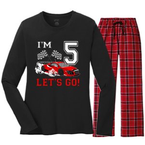 5 Year Old Race Car 5th Birthday Racecar Racing Women's Long Sleeve Flannel Pajama Set 