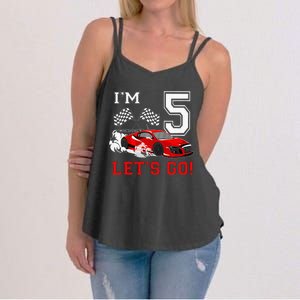 5 Year Old Race Car 5th Birthday Racecar Racing Women's Strappy Tank