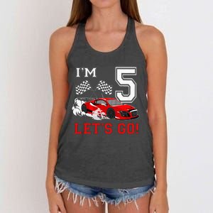 5 Year Old Race Car 5th Birthday Racecar Racing Women's Knotted Racerback Tank