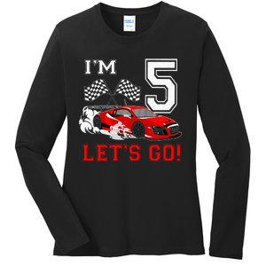 5 Year Old Race Car 5th Birthday Racecar Racing Ladies Long Sleeve Shirt