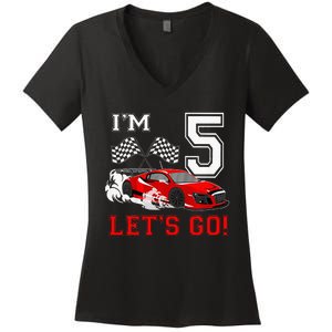 5 Year Old Race Car 5th Birthday Racecar Racing Women's V-Neck T-Shirt