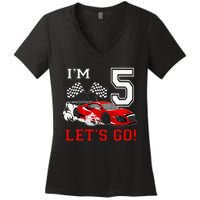 5 Year Old Race Car 5th Birthday Racecar Racing Women's V-Neck T-Shirt