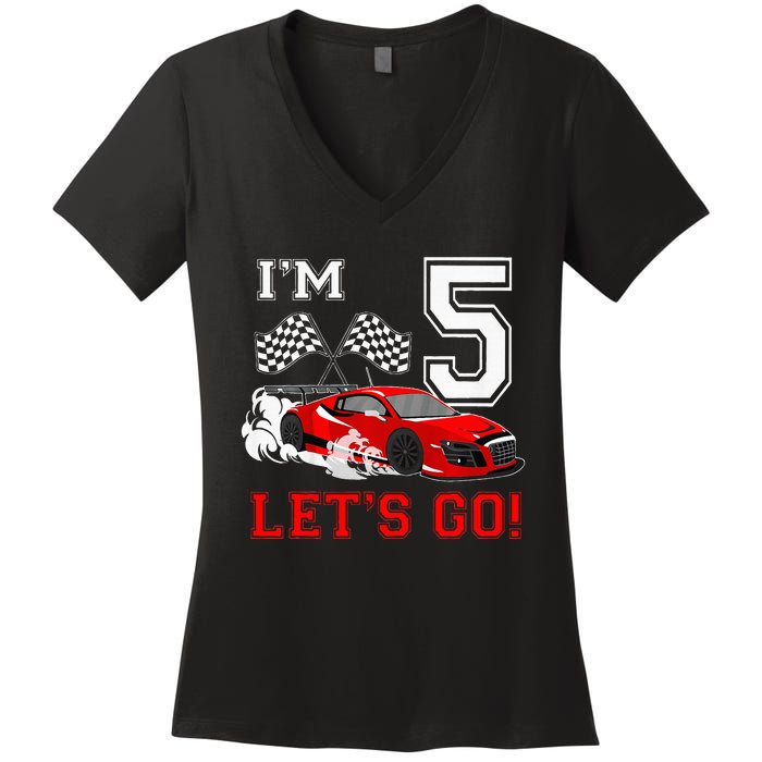 5 Year Old Race Car 5th Birthday Racecar Racing Women's V-Neck T-Shirt