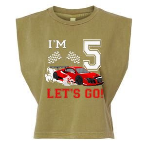 5 Year Old Race Car 5th Birthday Racecar Racing Garment-Dyed Women's Muscle Tee