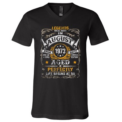 50 Year Old Legends Since August 1973 50th Birthday Gift Men V-Neck T-Shirt