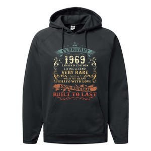 54 Year Old Awesome Since February 1969 54th Birthday Gift Performance Fleece Hoodie